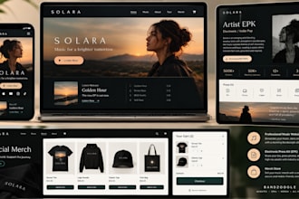 design a custom bandzoogle music website, artist epk and merch store