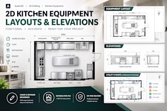 draft 2d kitchen equipment layouts and elevations