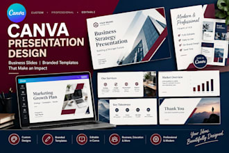design modern canva presentations, business slides and branded templates