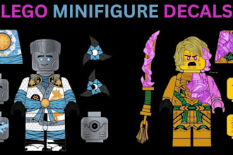 design custom lego minifigure decals, stickers and printable character design