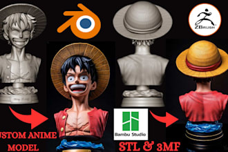 sculpt custom anime figure, 3d zbrush character, 2d to 3d blender stl 3d toy 3mf