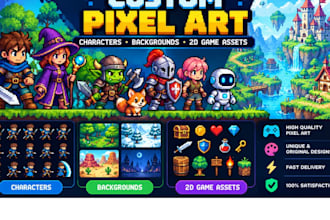 draw custom pixel art characters, backgrounds and 2d game assets for indie games
