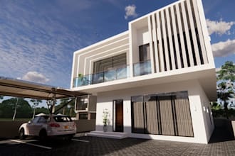 redesign 3 bedroom house layout, residential interior, exterior 3d rendering