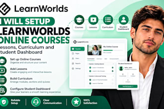 setup learnworlds online courses, lessons, curriculum and student dashboard