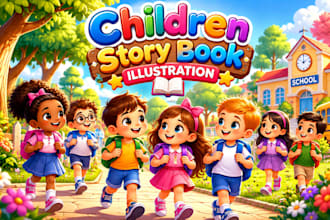 create custom children story book illustration and colorful kids book cover art