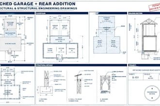 draw stamp detached garage rear addition plan and structural engineering drawing