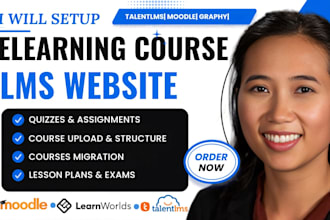set up eleraning course on talentlms, moodle, learnworlds, tutorlms or graphy