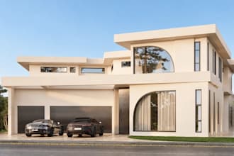 redesign modern mansion house,minimalist villa render,3d outdoor built in garage