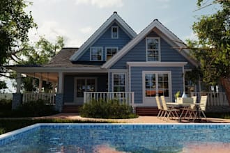 3dvisual suburban house,indoor suite bedroom,openplan zone,al fresco dining area