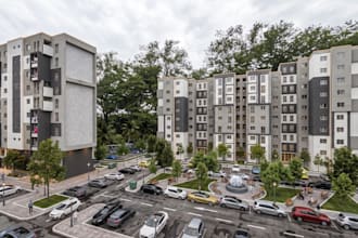 3d condo complex,estate apartment exterior,mixed use house render,parking space