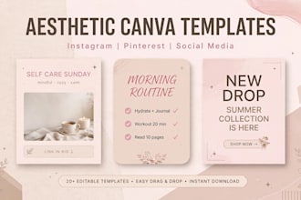 design 3 modern editable canva templates for etsy and instagram