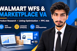 be your walmart wfs, product research, listings, PPC ads, and ebay dropshipping