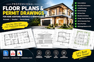 draw home addition, remodel, renovation, as built floor plans and permit drawing