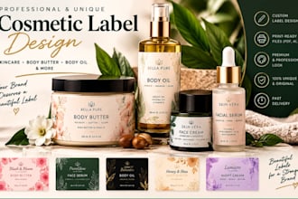 design cosmetic label, skincare label, body butter and oil label