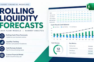 create rolling liquidity forecasts, cash flow models and runway analysis model