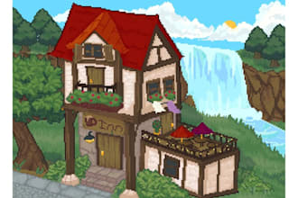 make pixel art scene background landscape environment for game stream animation