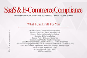 draft gdpr privacy policy, terms of service for saas and ecommerce compliance