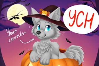 draw cute halloween ych furry art, detailed feral