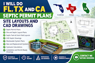 do fl, tx and ca septic permit plans site layouts and cad drawings