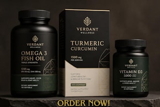 design supplement packaging, protein labels and vitamin bottles