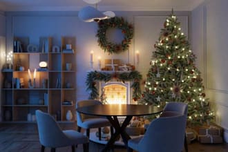 renovate 3d living space into christmas apartment interior, room decor,d5 render