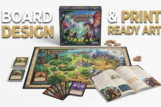do custom board game design, card game art and rulebook layout formatting