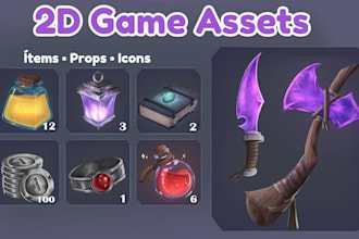 create 2d game assets, props, items and icons