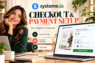 set up systeme io checkout and payment gateway for digital products