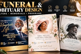 design funeral flyers, obituary flyers and memorial programs