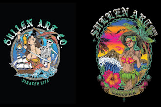 design custom mermaid, beach bar, surf, or tropical t shirt design