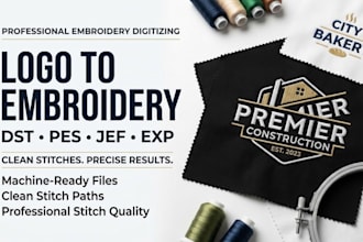 digitize your logo for embroidery in dst, pes, jef and exp