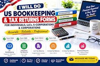 do US bookkeeping, US tax returns forms for personal,llc,s c corporate,1120,1140