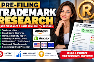 provide pre filing trademark research, brand clearance and name availability