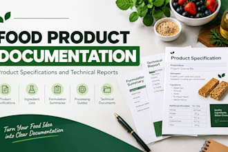 prepare food product specifications and technical documents