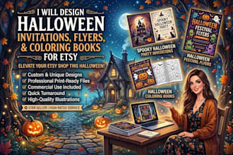 design halloween invitations, flyers, and coloring books for etsy