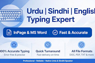do professional urdu english and sindhi typing in inpage and ms word fast