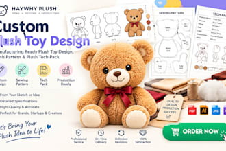 create manufacturing ready plush toy design plush pattern and plush tech pack