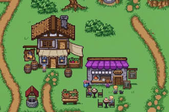 create 2d top down pixel art game assets, tileset, maps, icons and backgrounds