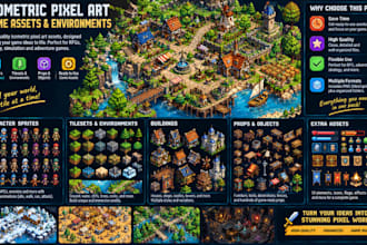 create isometric pixel art game assets, environments and tilesets for you