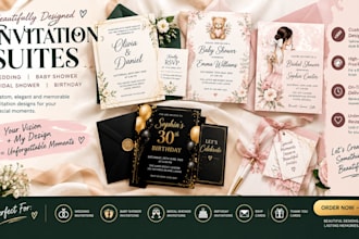 design wedding invitation suite, baby shower, bridal shower birthday invitations