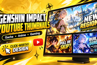 design genshin impact youtube thumbnails for gacha anime gaming videos