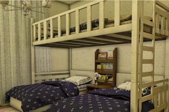 render montessori kids bedroom,space saving furniture,3d interior kid study room