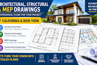 do architectural plan structural and mep drawing in california newyork