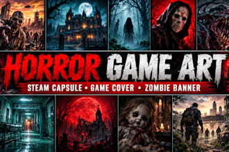 design horror game art horror capsule art steam game cover zombie game banner