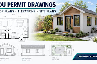 create ca fl tx adu permit drawings, floor plan, elevations and site plans