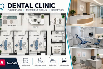 design dental clinic floor plans, treatment rooms, reception autocad drawings