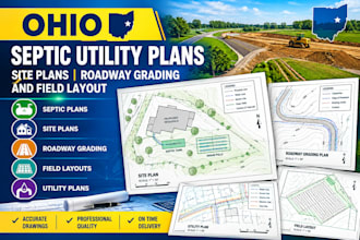 create ohio septic utility plan, site plan, roadway grading design field layout