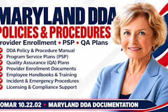 prepare maryland dda provider application, psp, QA plan, policy and procedure