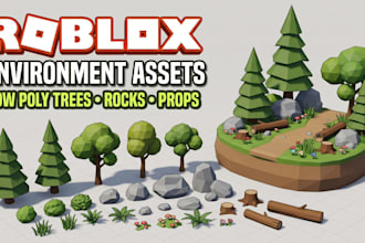 create roblox environment assets, nature props, low poly props, trees and rocks