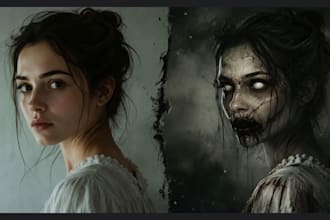face swap into halloween realistic face edit, zombie face, horror characters